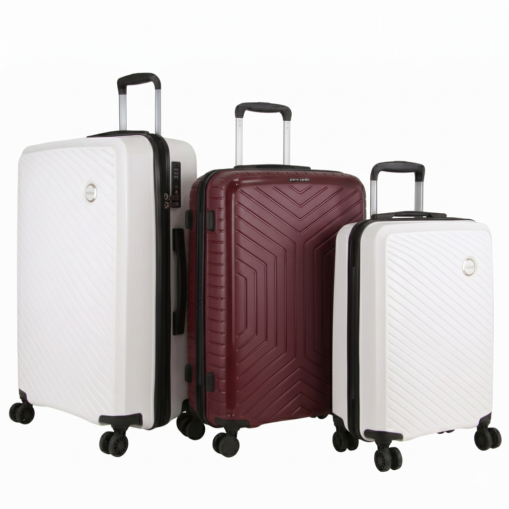 Pierre Cardin x Milleni 3-Piece Hardshell Super Light Luggage Bags Travel Suitcase - Burgundy/White