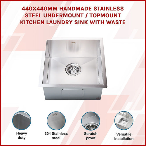 440 × 440mm Handmade Stainless-Steel Sink