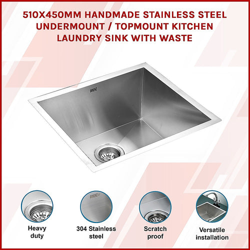 510 × 450mm Handmade Stainless-Steel Sink