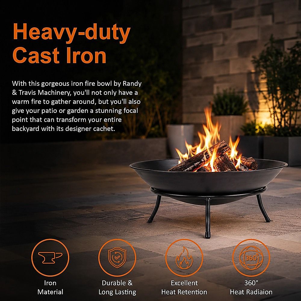 Iron Fire Bowl Traditional Log Fire Pit Outdoor Heating Camp Site Barbecue