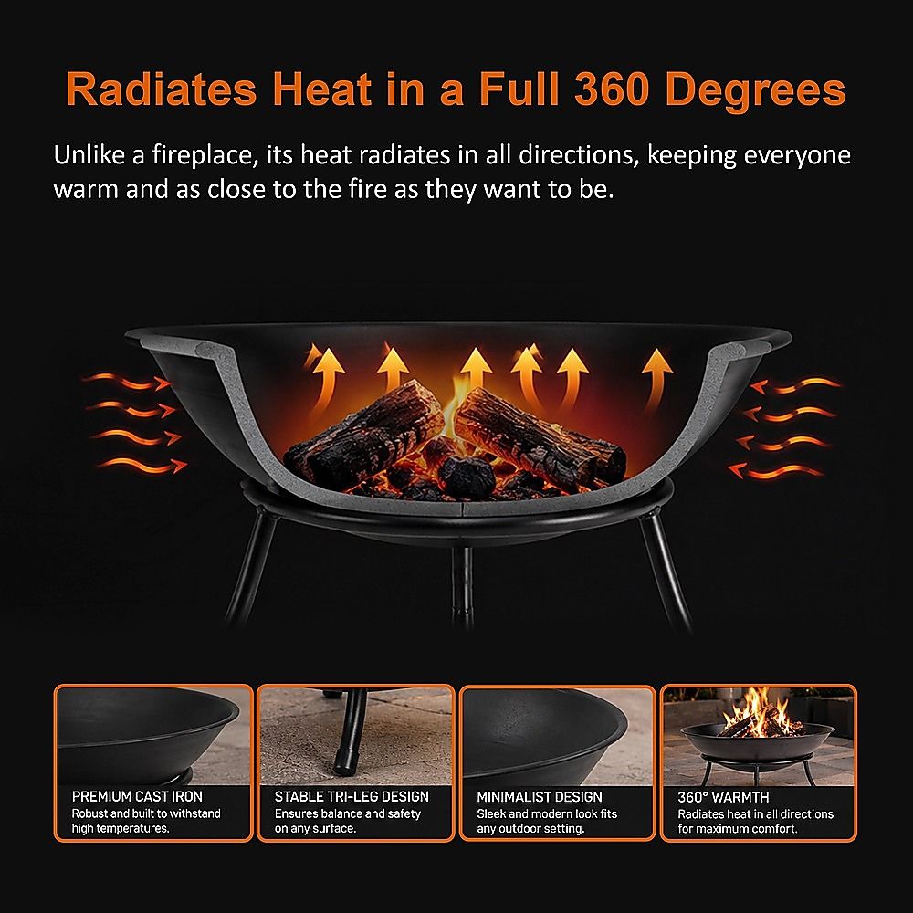 Iron Fire Bowl Traditional Log Fire Pit Outdoor Heating Camp Site Barbecue