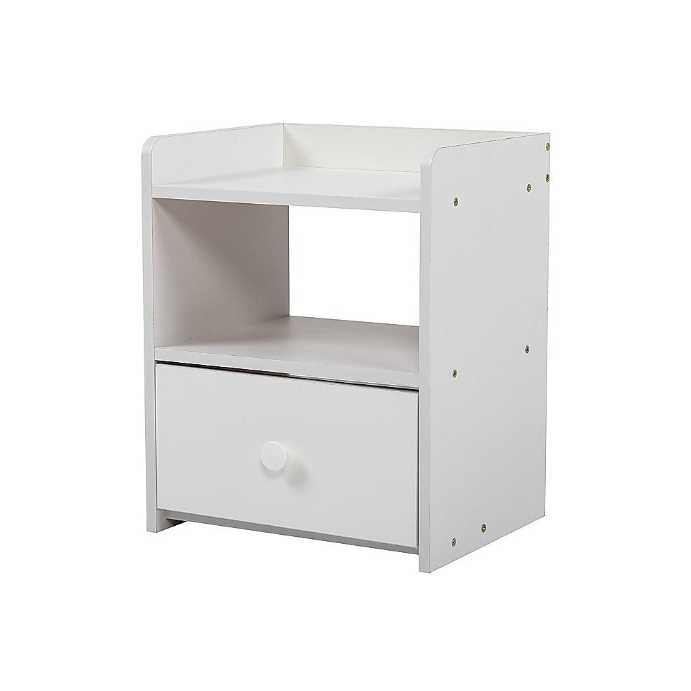 Bedside Table with Drawer and Recessed Shelf – White