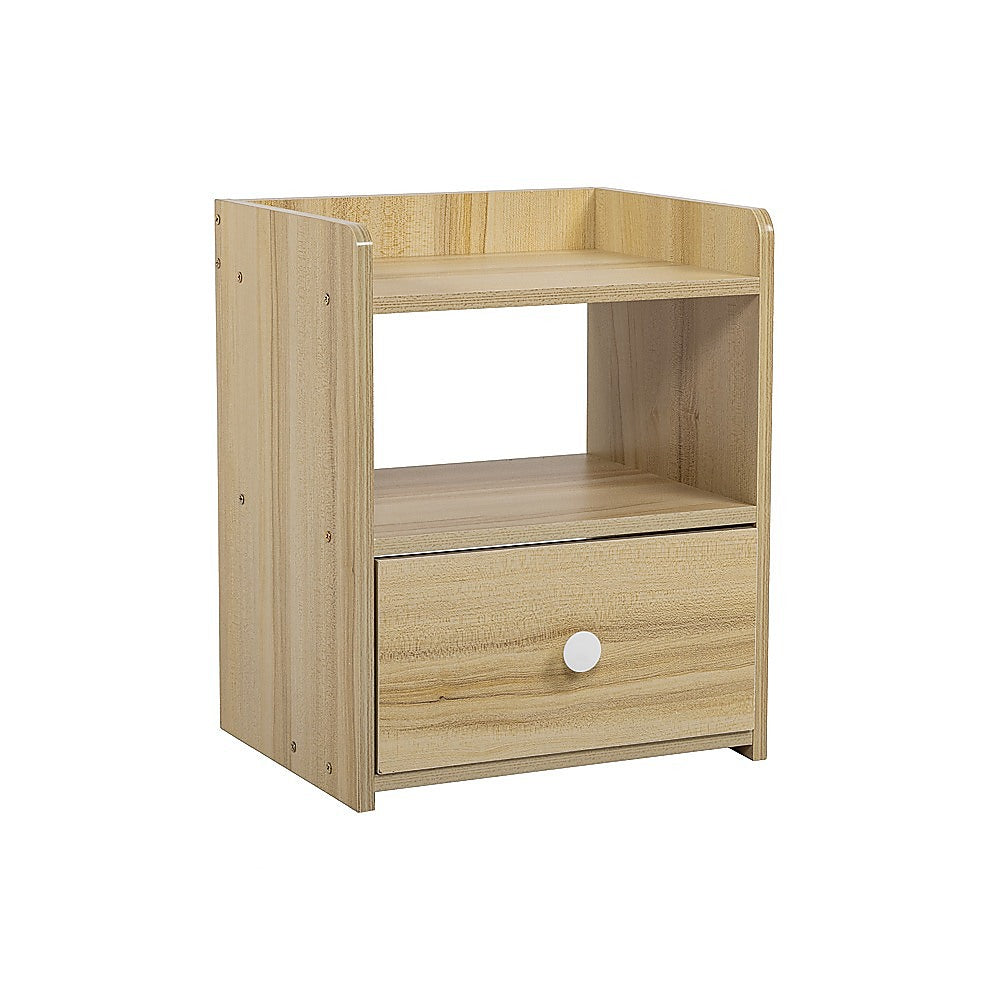 Bedside Table with Drawer and Recessed Shelf – Wood Look