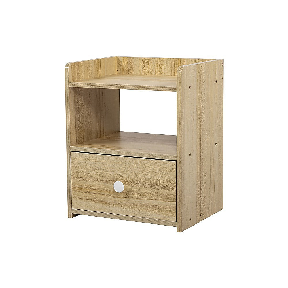Bedside Table with Drawer and Recessed Shelf – Wood Look