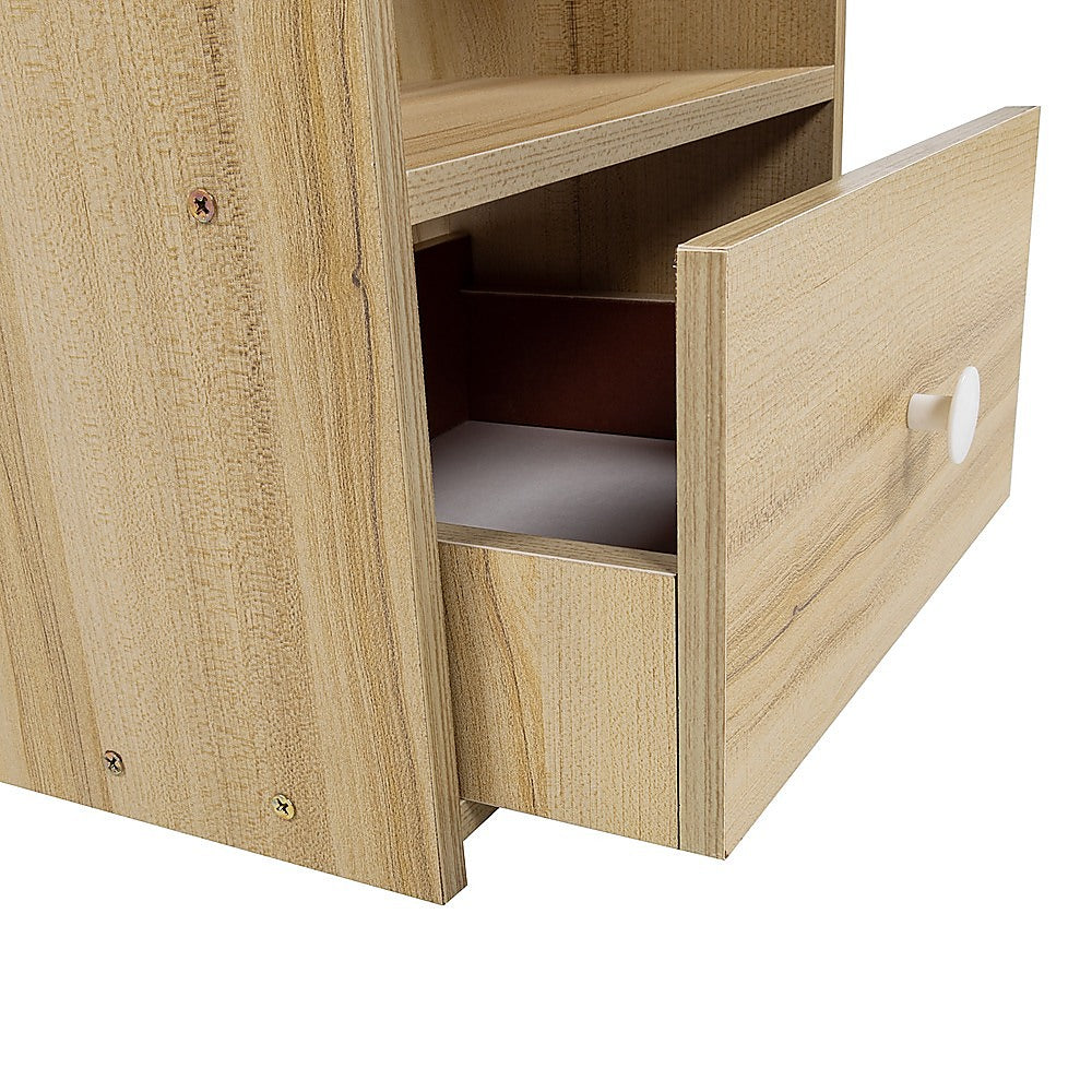 Bedside Table with Drawer and Recessed Shelf – Wood Look