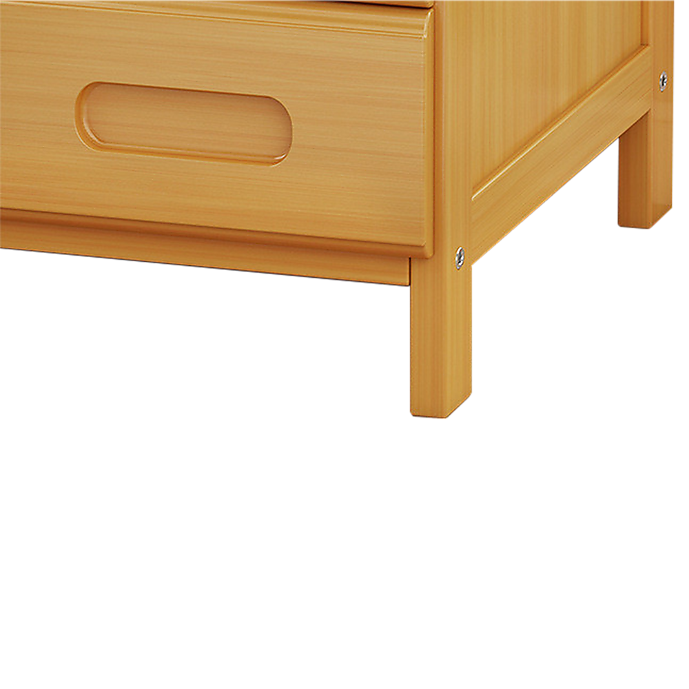 Bamboo and MDF Bedside Table – Natural Wood, Three Drawers And One Open Shelf