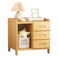 Bamboo and MDF Bedside Table – Natural Wood, Three Drawers And One Open Shelf