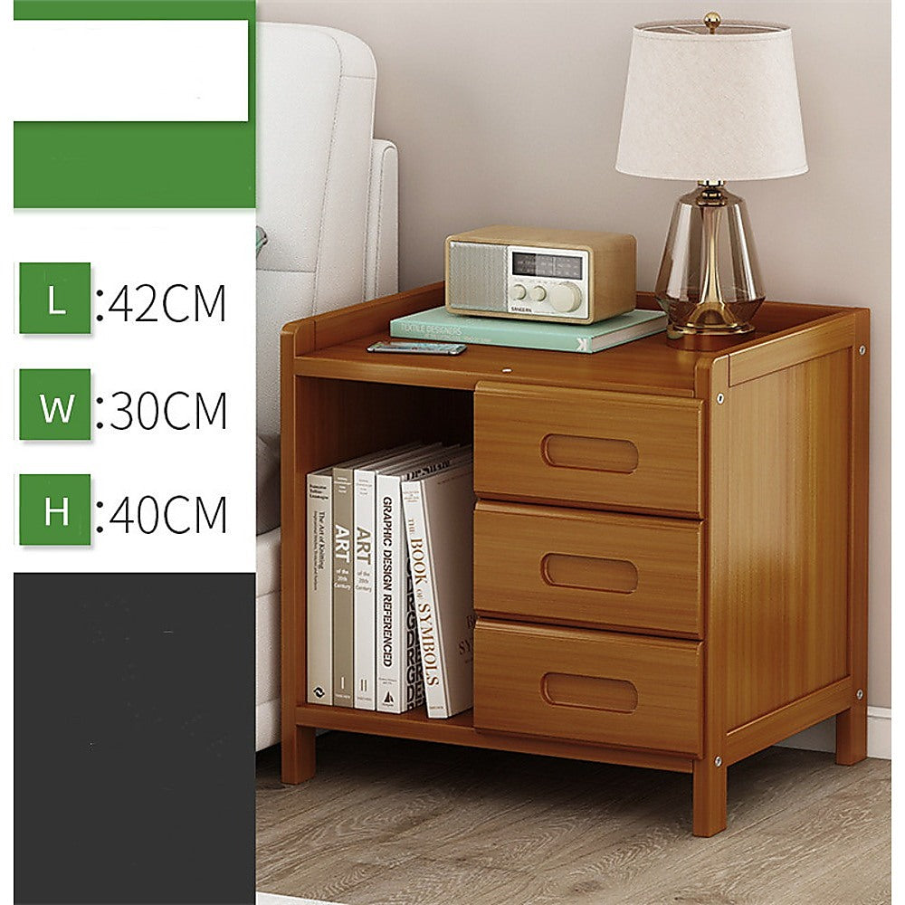 Bamboo and MDF Bedside Table – Dark Wood, Three Drawers And One Open Shelf