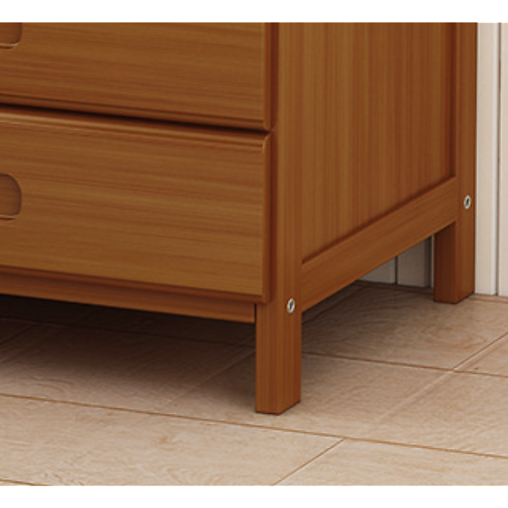 Bamboo and MDF Bedside Table – Dark Wood, Three Drawers And One Open Shelf