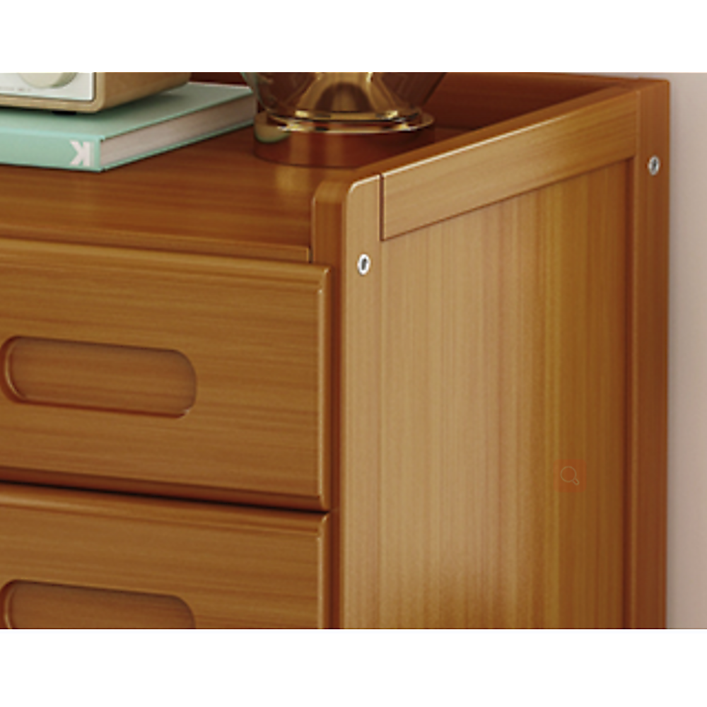 Bamboo and MDF Bedside Table – Dark Wood, Three Drawers And One Open Shelf