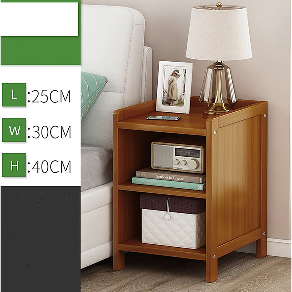 Bamboo and MDF Bedside Table – Dark Wood, One Open-Front Drawer And One Open Shelf