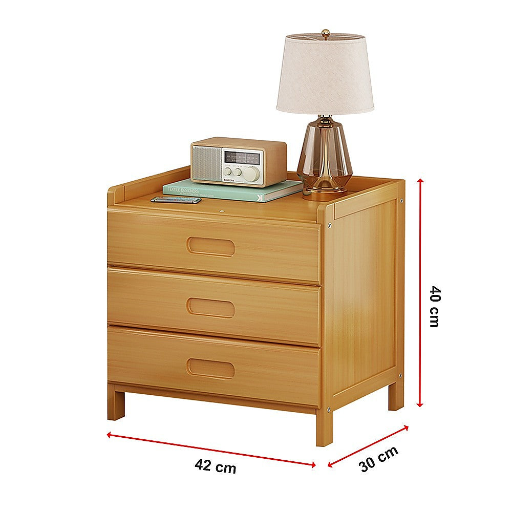 Bamboo and MDF Bedside Table – Natural Wood, Three Drawers