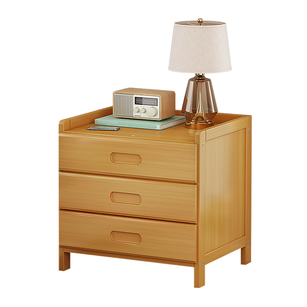 Bamboo and MDF Bedside Table – Natural Wood, Three Drawers