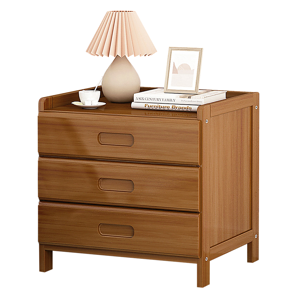 Bamboo and MDF Bedside Table – Dark Wood, Three Drawers