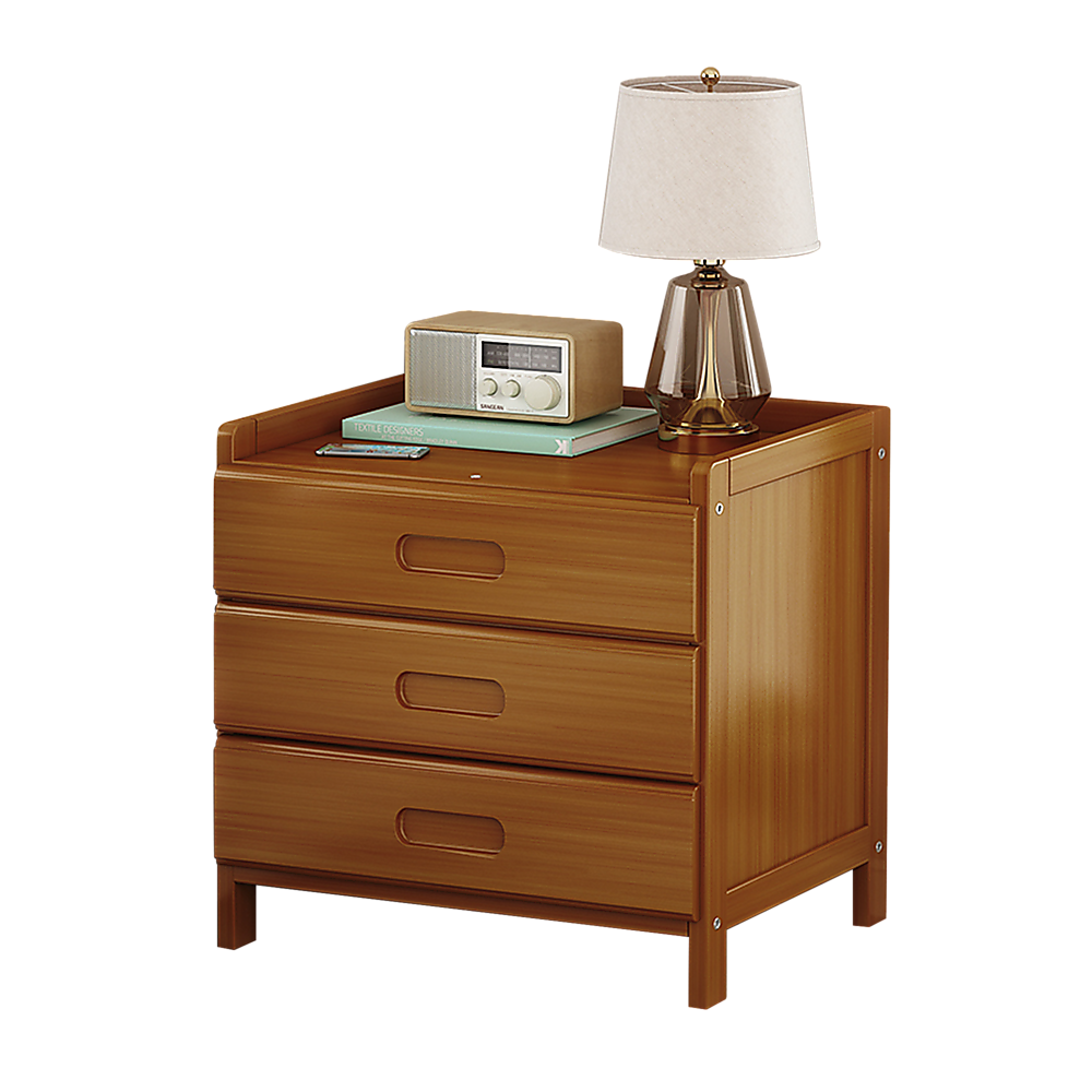 Bamboo and MDF Bedside Table – Dark Wood, Three Drawers