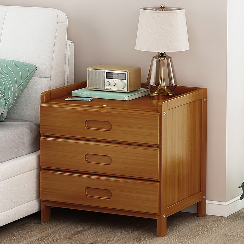 Bamboo and MDF Bedside Table – Dark Wood, Three Drawers