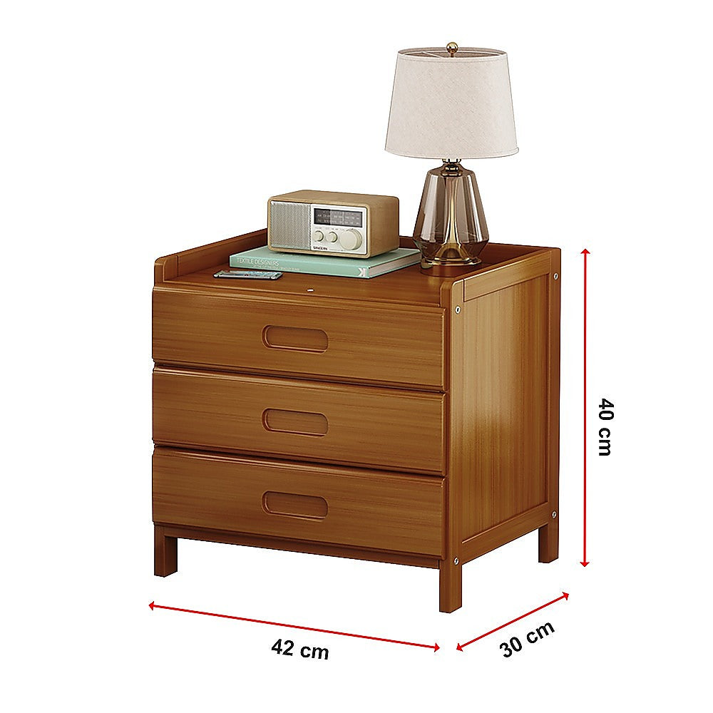 Bamboo and MDF Bedside Table – Dark Wood, Three Drawers