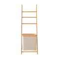 Wall Leaning Ladder Shelf with Laundry Basket Clothes Hamper Bath Towel Rack