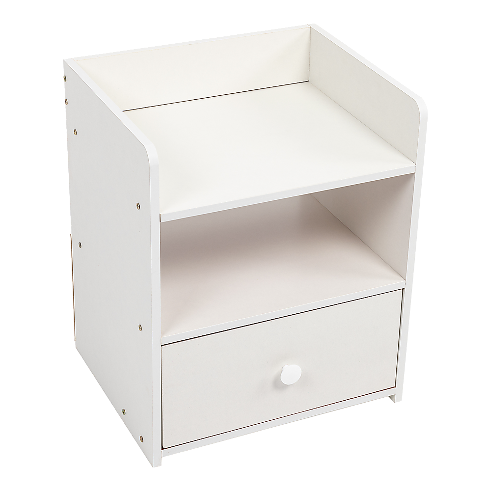Bedside Table with Drawer and 2 Shelves – White