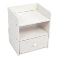 Bedside Table with Drawer and 2 Shelves – White
