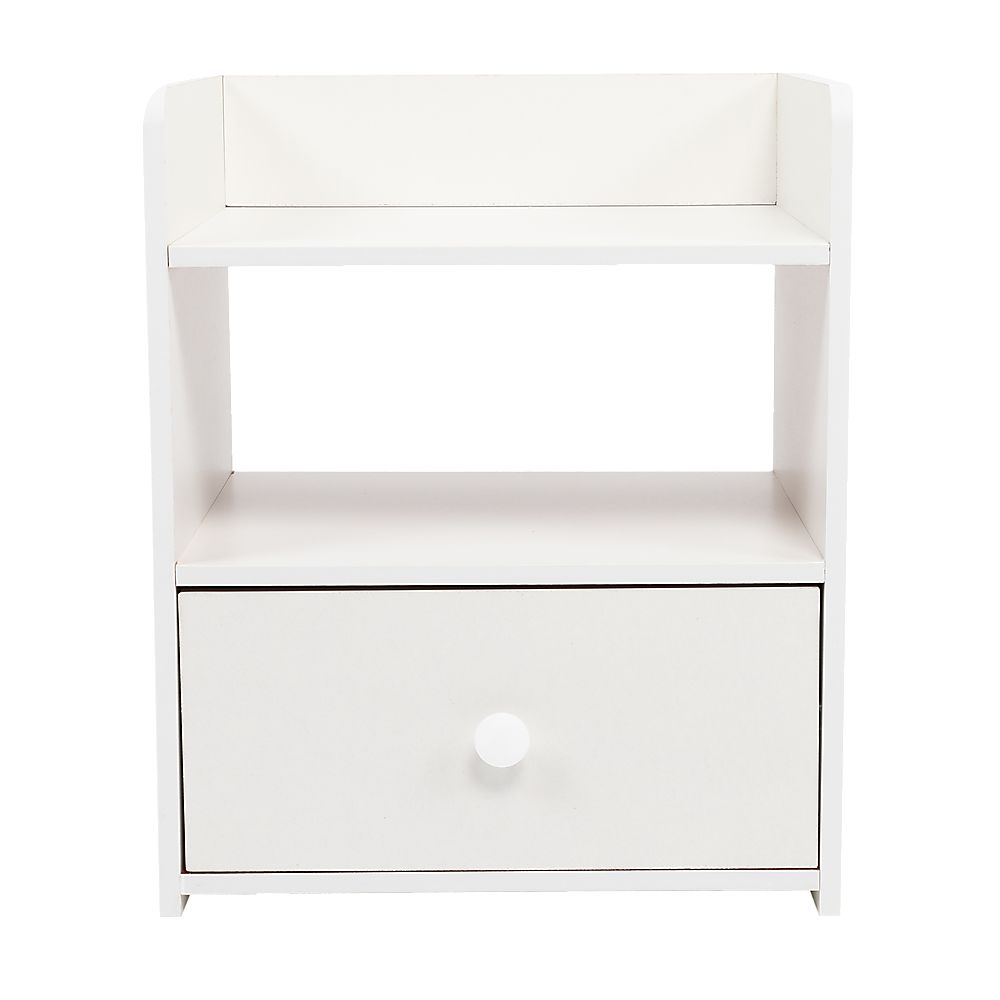 Bedside Table with Drawer and 2 Shelves – White