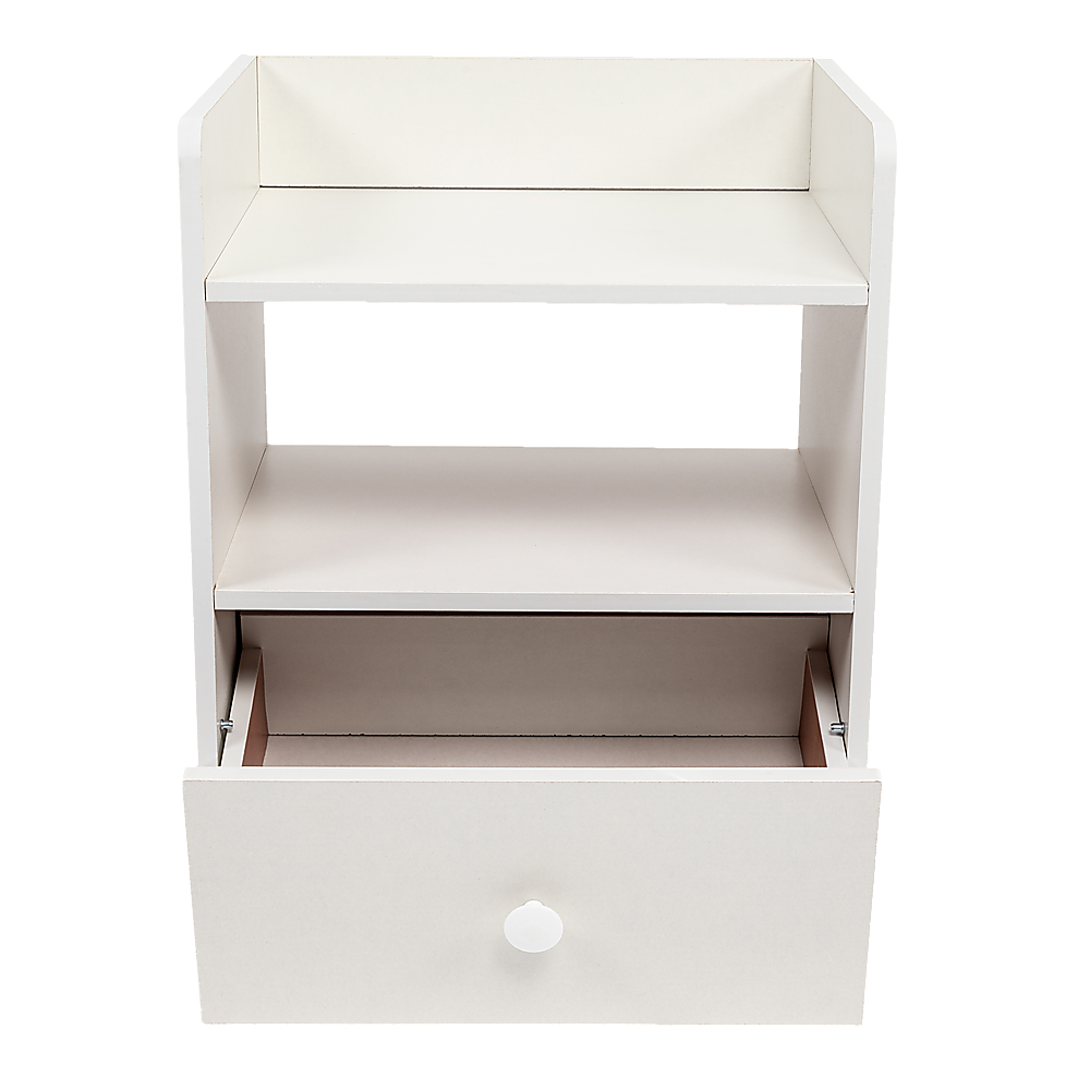 Bedside Table with Drawer and 2 Shelves – White