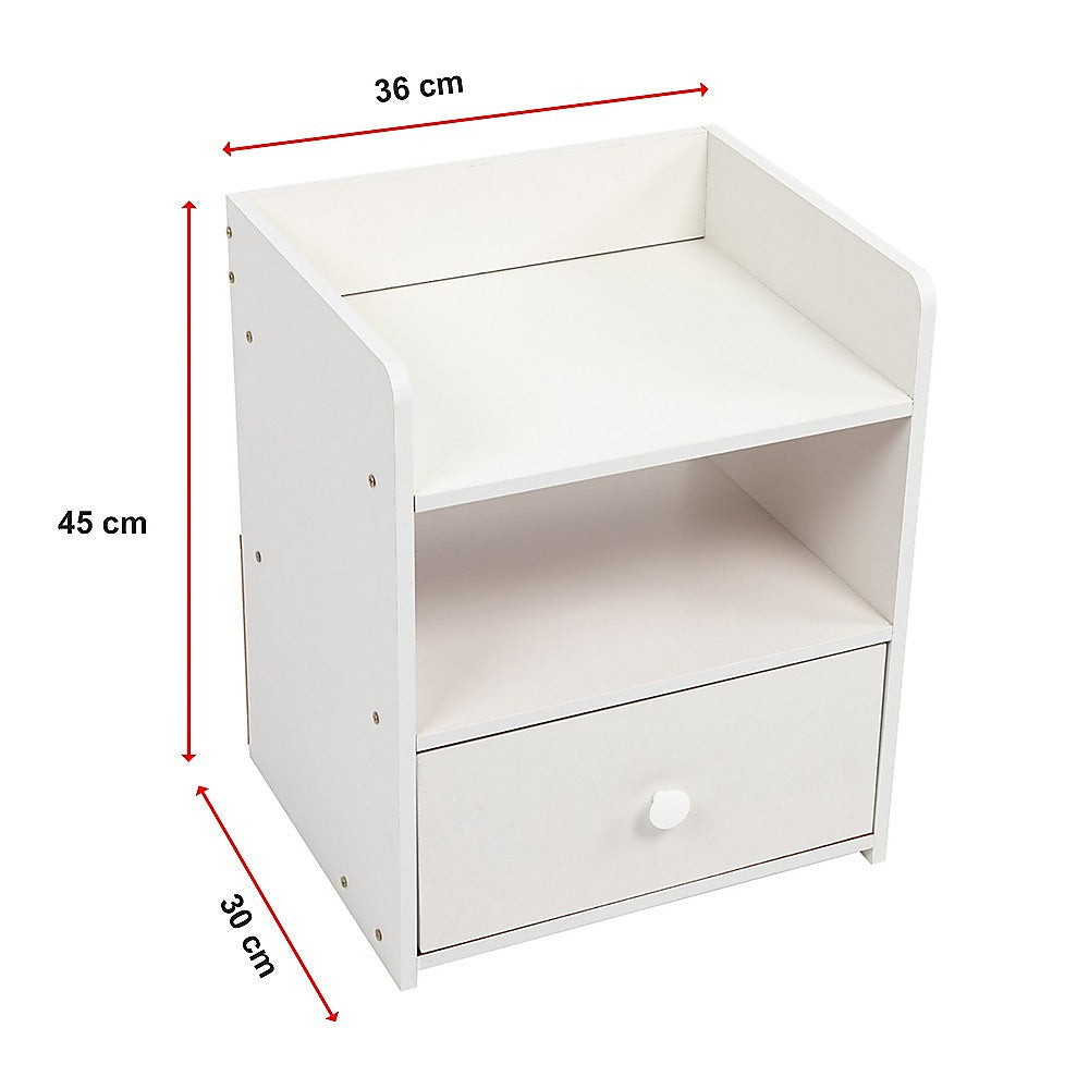 Bedside Table with Drawer and 2 Shelves – White