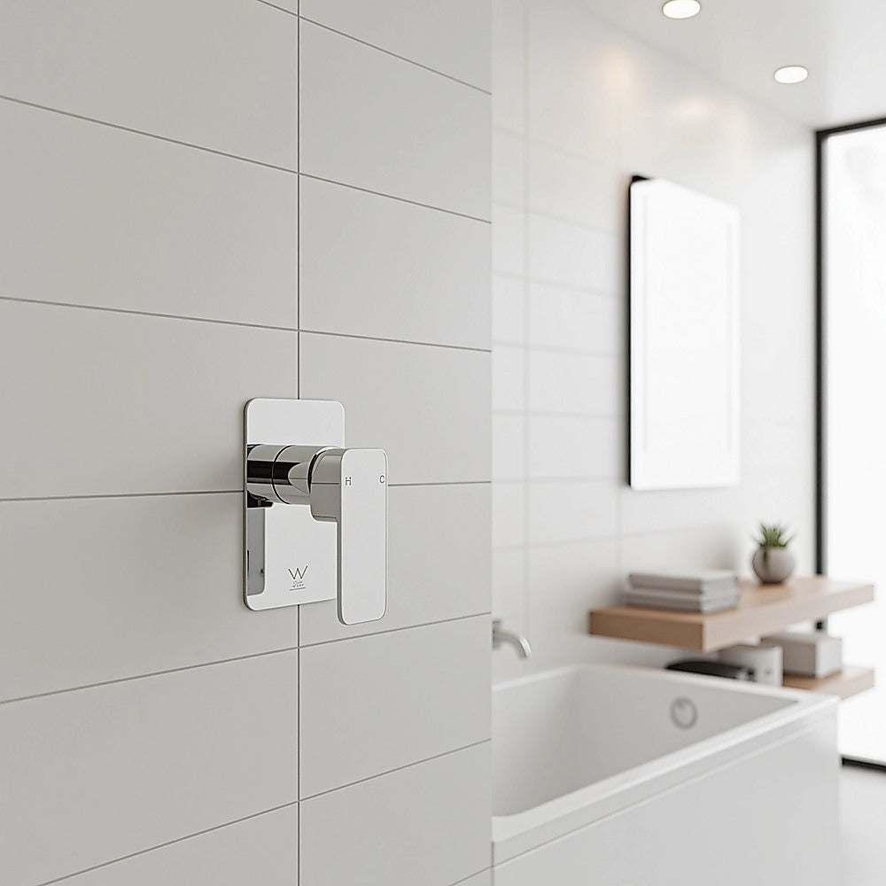 Single Square Shower Bath Mixer Tap Bathroom WATERMARK Approved in Chrome