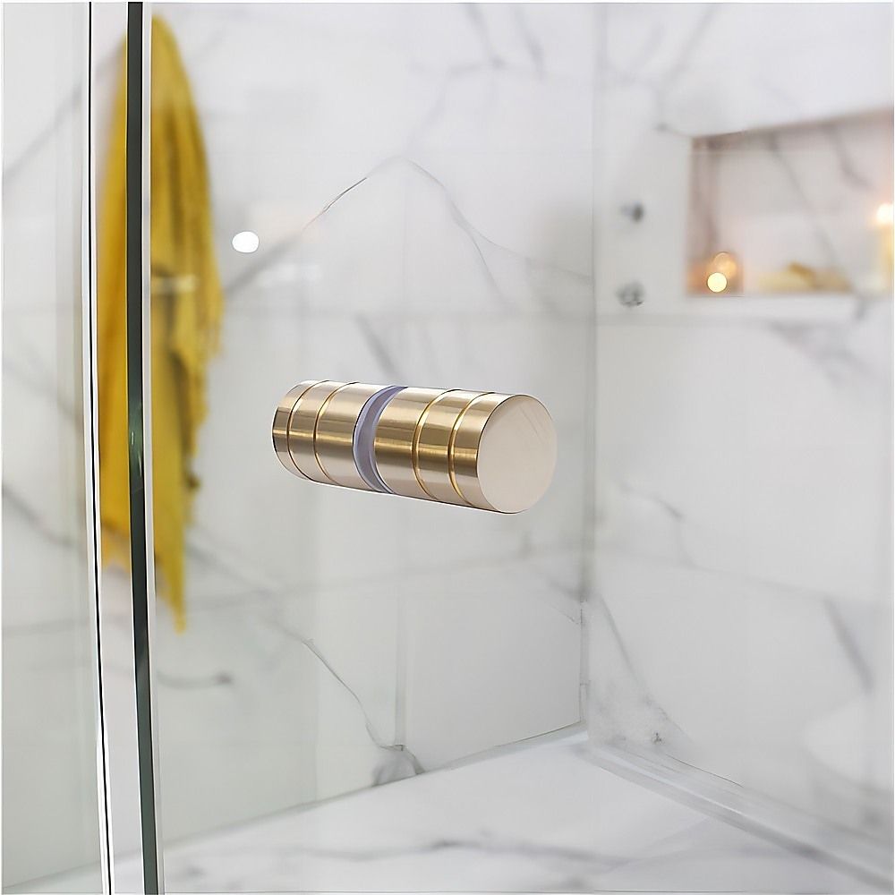 120cm Frameless Wall-to-Wall Shower Screen with Gold F-Brackets , Brass Hinges & Round Knob Handle