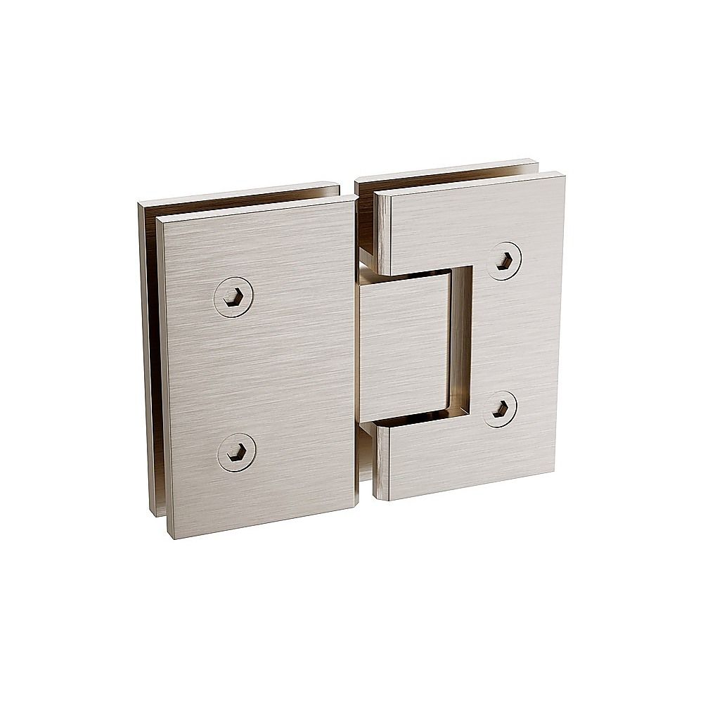 100x100cm Corner Frameless Shower Screen with Nickel F-Brackets and Brass Hinges, Square Knob Handle