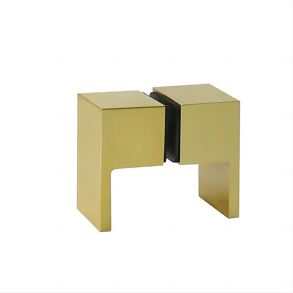 110x110cm Corner Frameless Shower Screen with Gold F-Brackets and Brass Hinges, Square Double Pull Handle