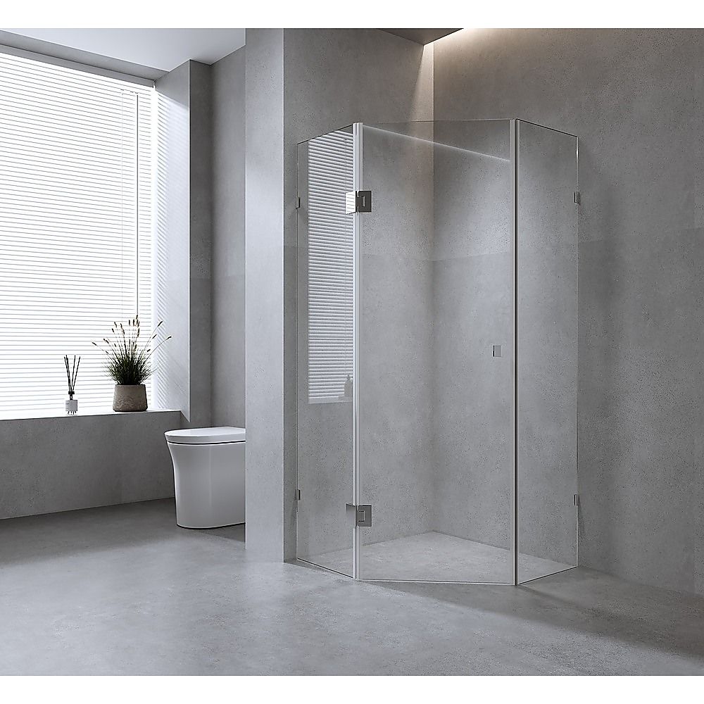 100cm Frameless Diamond Shower Screen – Nickel U-Brackets with SS Hinges & Round Knob Handle