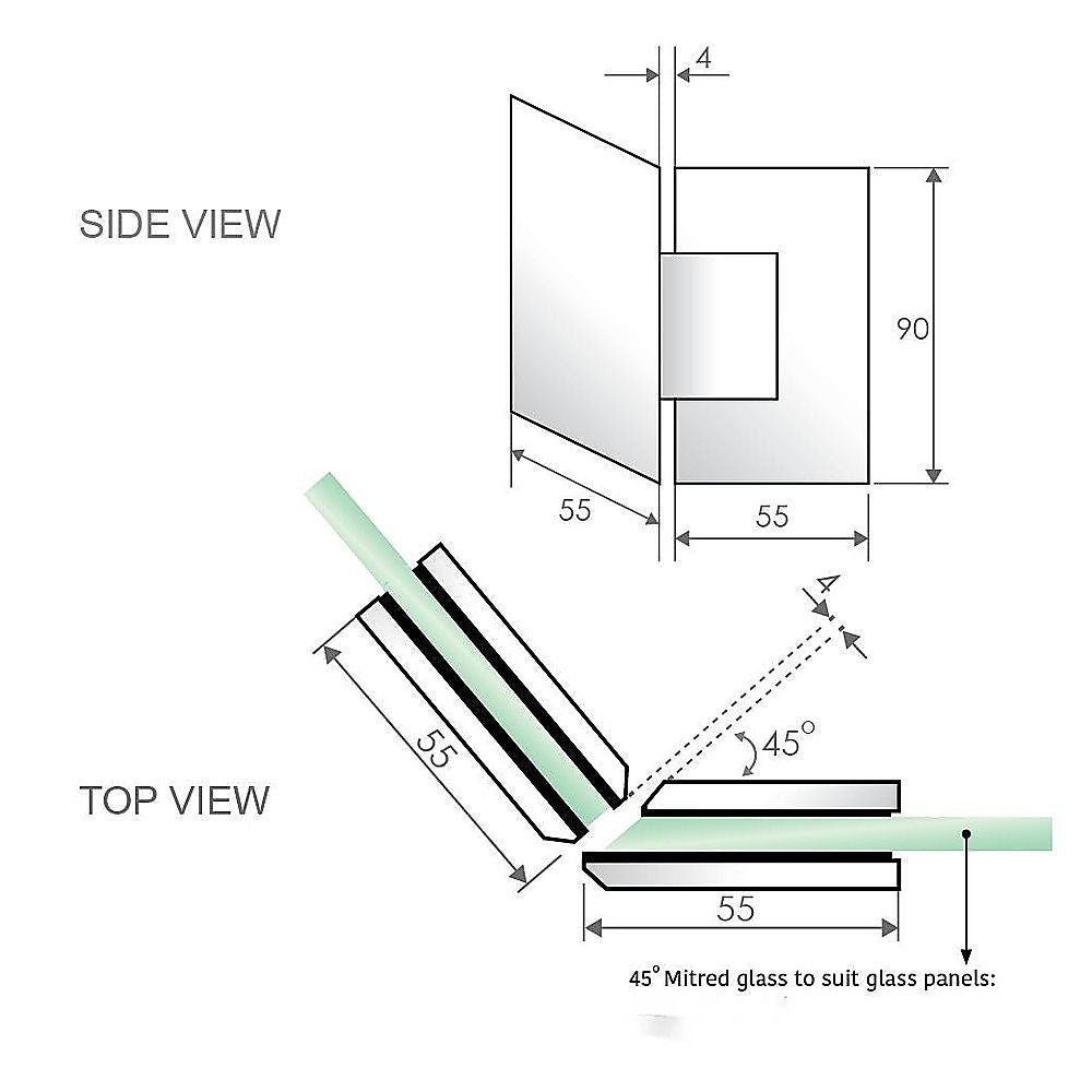 100cm Frameless Diamond Shower Screen – Gold F-Brackets, Brass Hinges & Round Knob Handle
