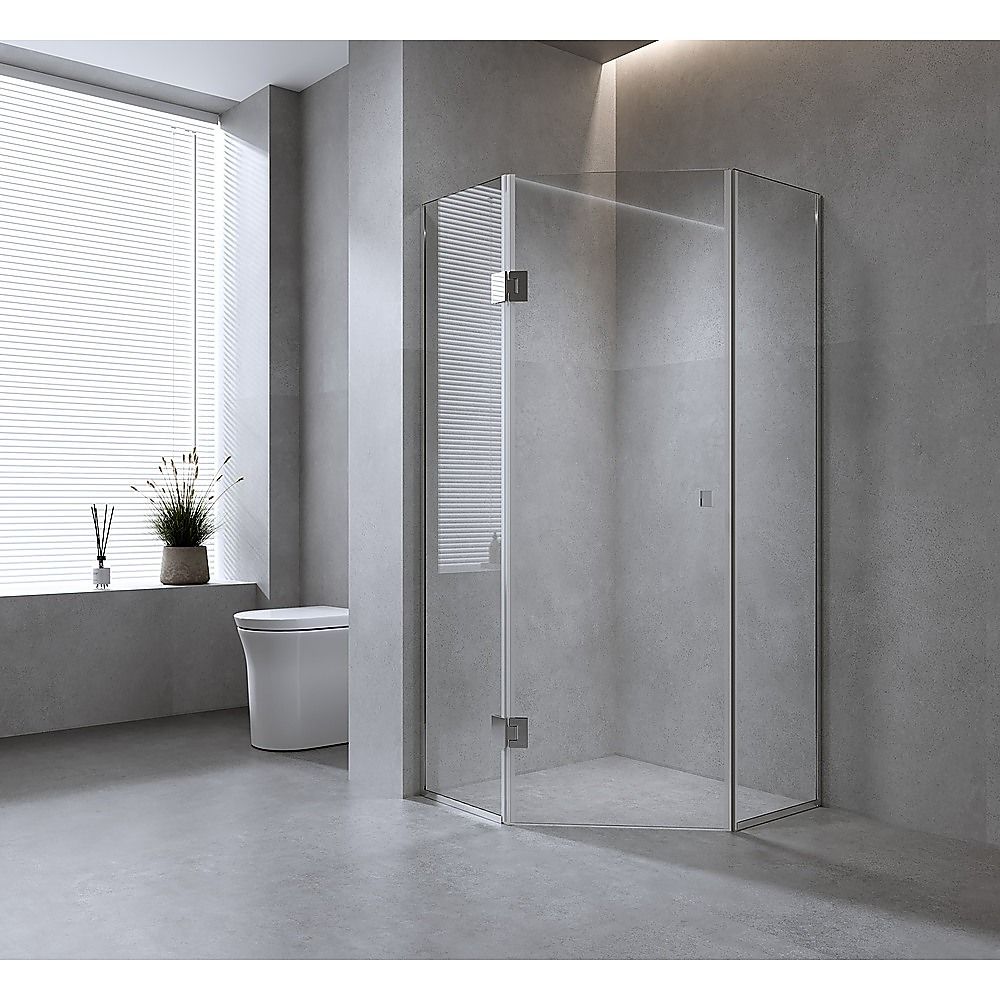 90cm Frameless Diamond Shower Screen with Channels and Brass Hinges - Gold