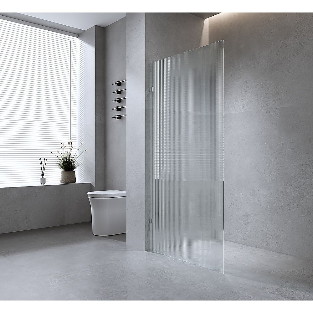 90cm Reeded Glass Shower Screen with Gold F-Brackets and Floor F-Bracket