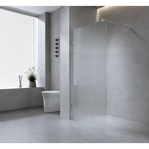 90cm Reeded Fixed Shower Panel – Gold Wall & Floor Brackets