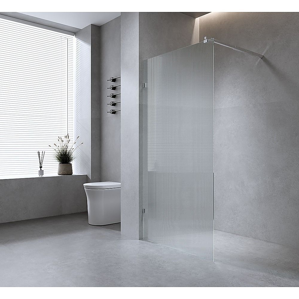 90cm Reeded Glass Shower Screen with Gold F-Brackets and Floor F-Bracket
