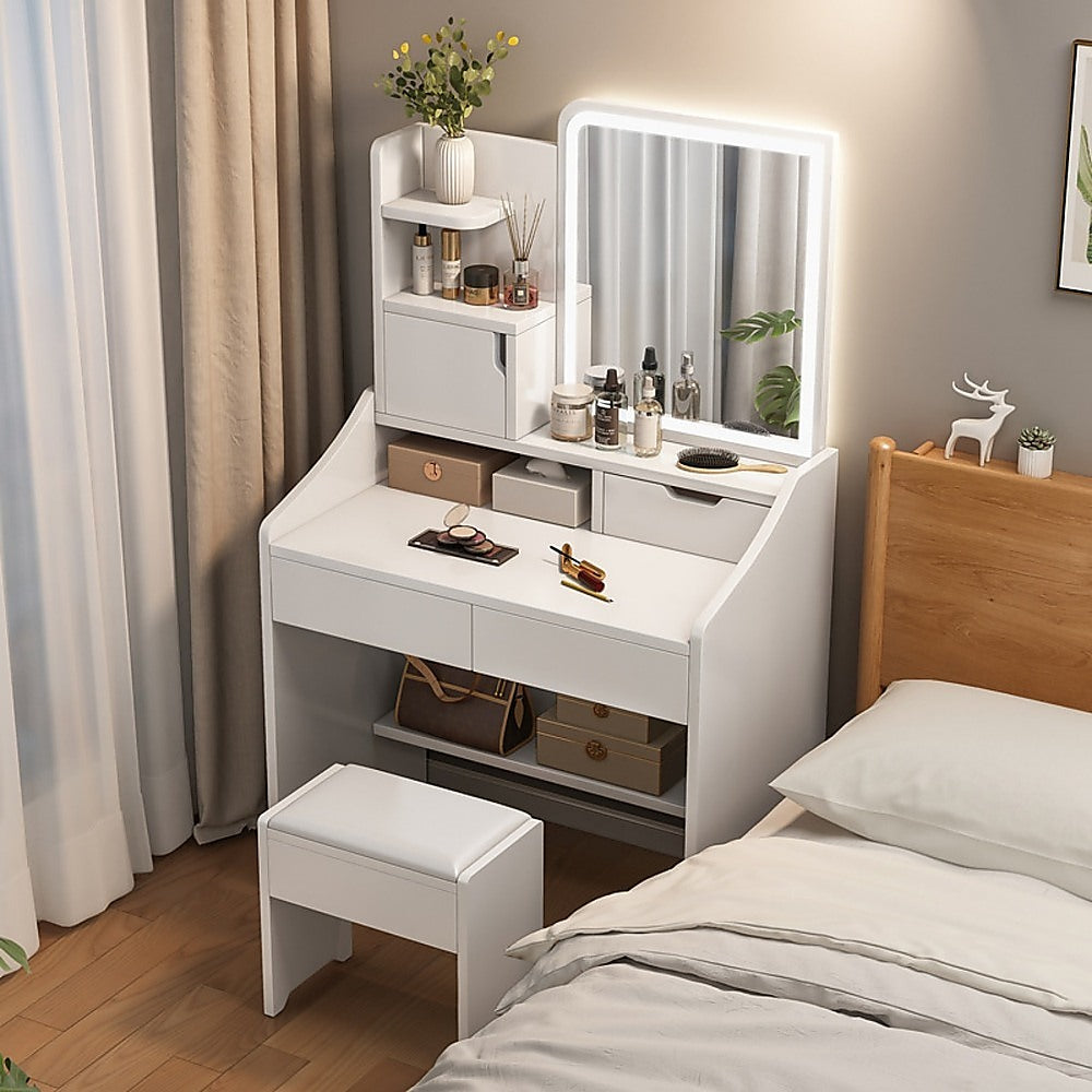 Compact LED Makeup Vanity Desk with Mirror – White