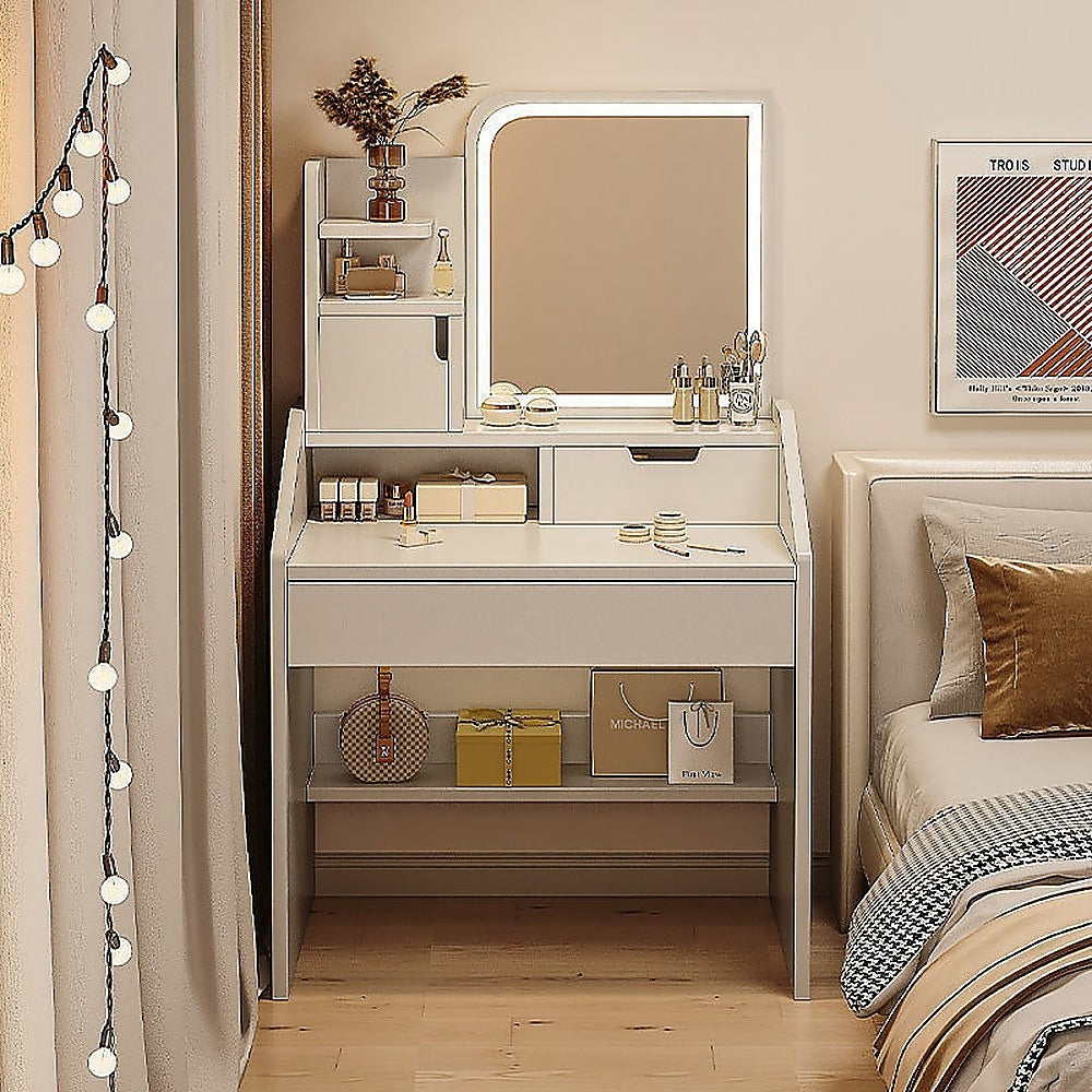 Compact LED Makeup Vanity Desk with Mirror – White