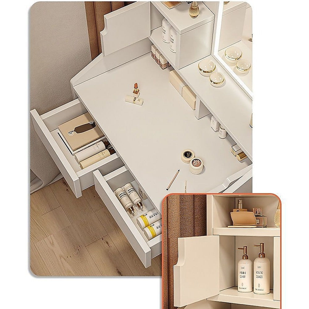 Compact LED Makeup Vanity Desk with Mirror – White