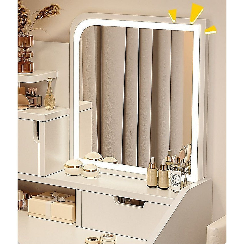 Compact LED Makeup Vanity Desk with Mirror – White