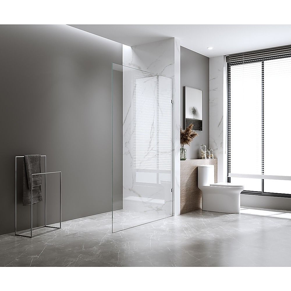 80x210cm Glass Shower Screen with Gold F-Brackets and Floor F-Bracket