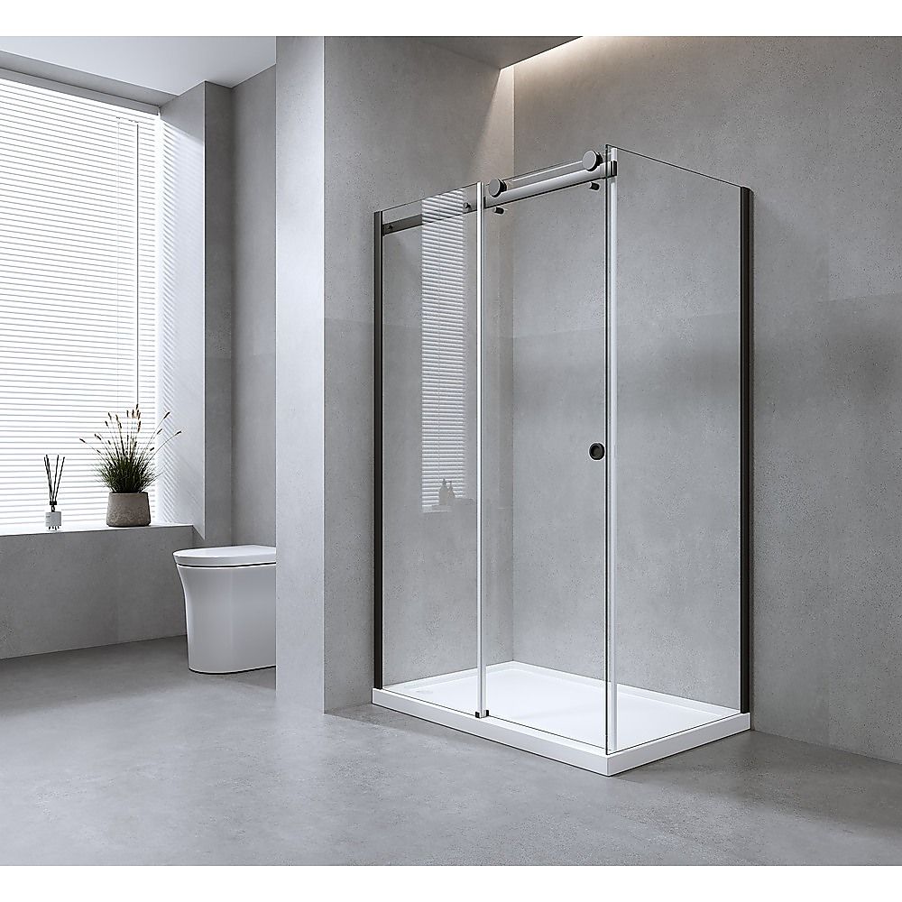 Frameless Glass Sliding Shower Door Hardware Rail Set Gunmetal