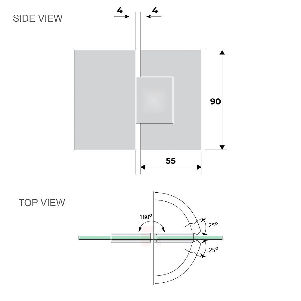 180 Degree Stainless steel Glass to Glass Shower Door Hinge in Gunmetal