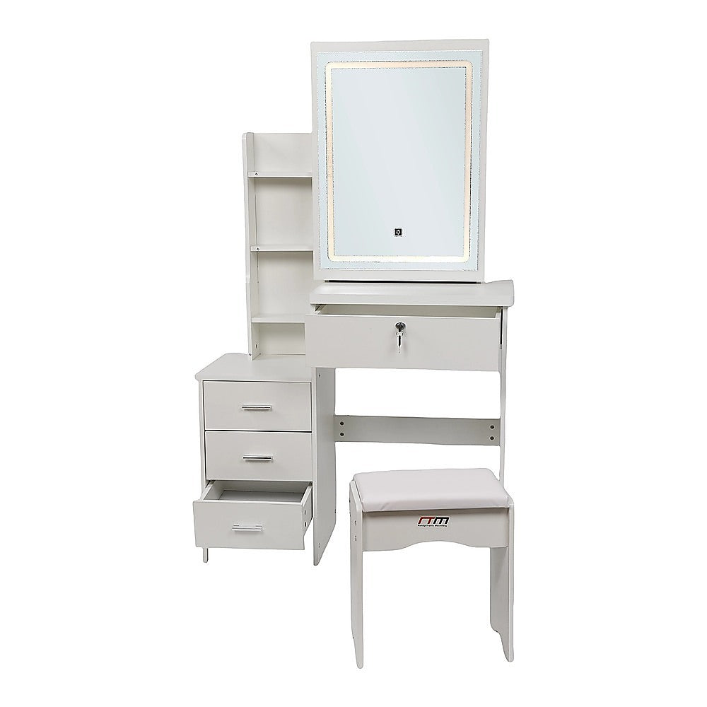 LED Dressing Table, Mirror & Stool Set – White