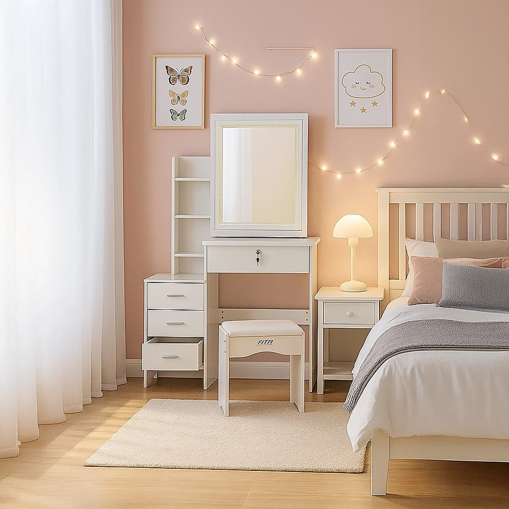 LED Dressing Table, Mirror & Stool Set – White