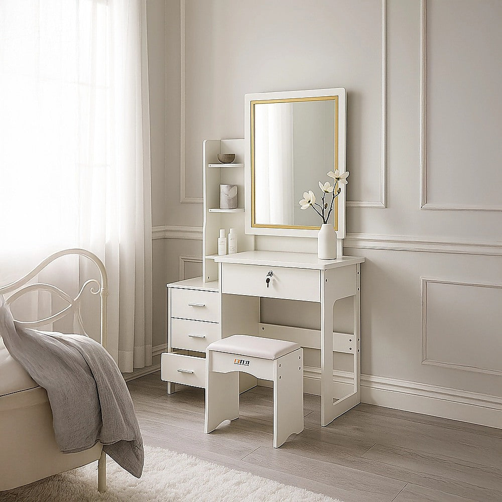 LED Dressing Table, Mirror & Stool Set – White