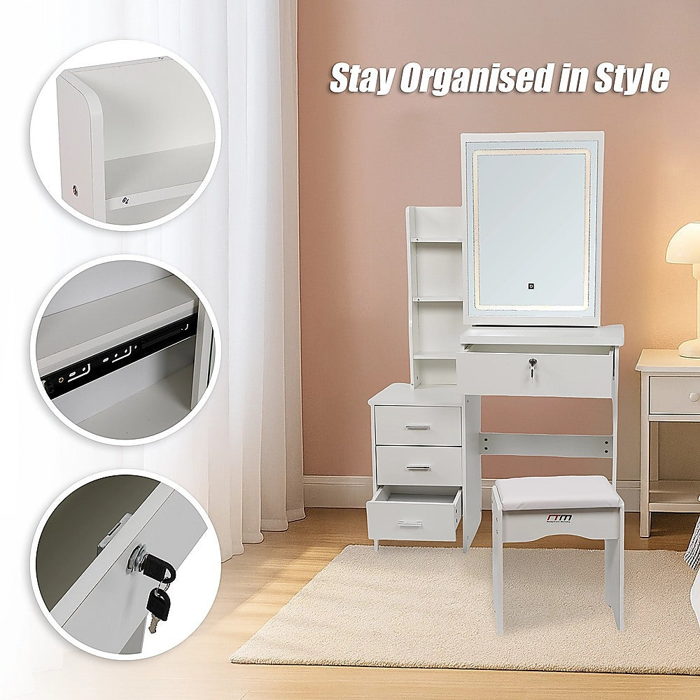 LED Dressing Table, Mirror & Stool Set – White
