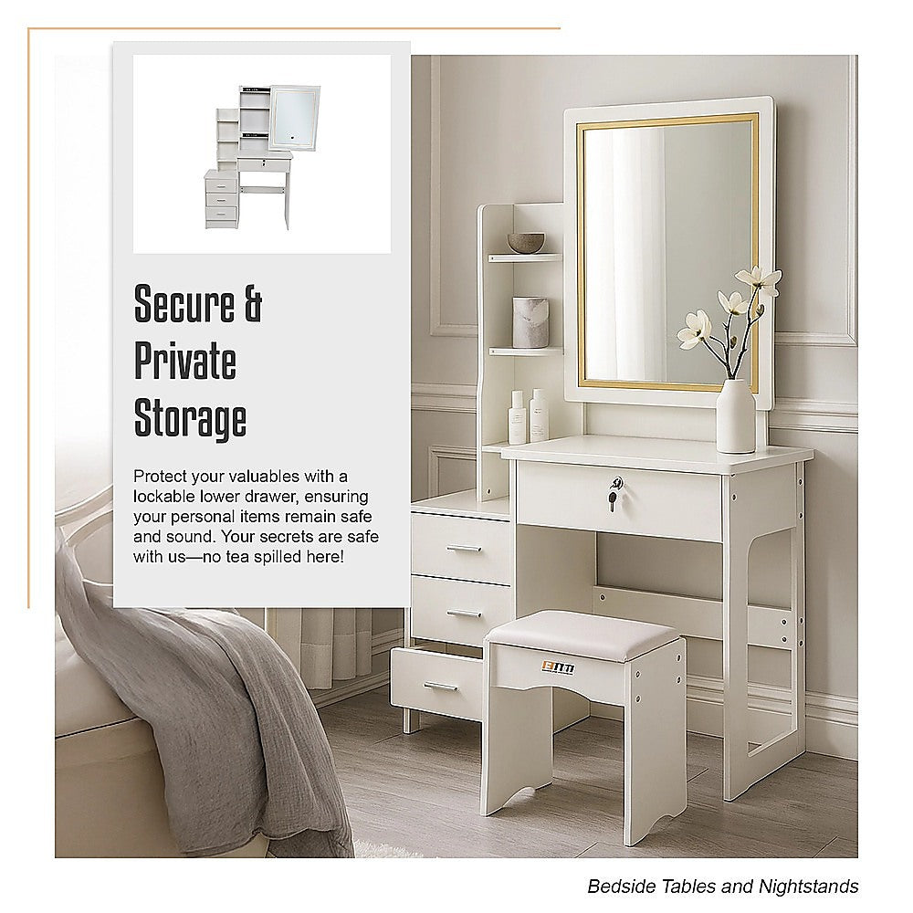 LED Dressing Table, Mirror & Stool Set – White