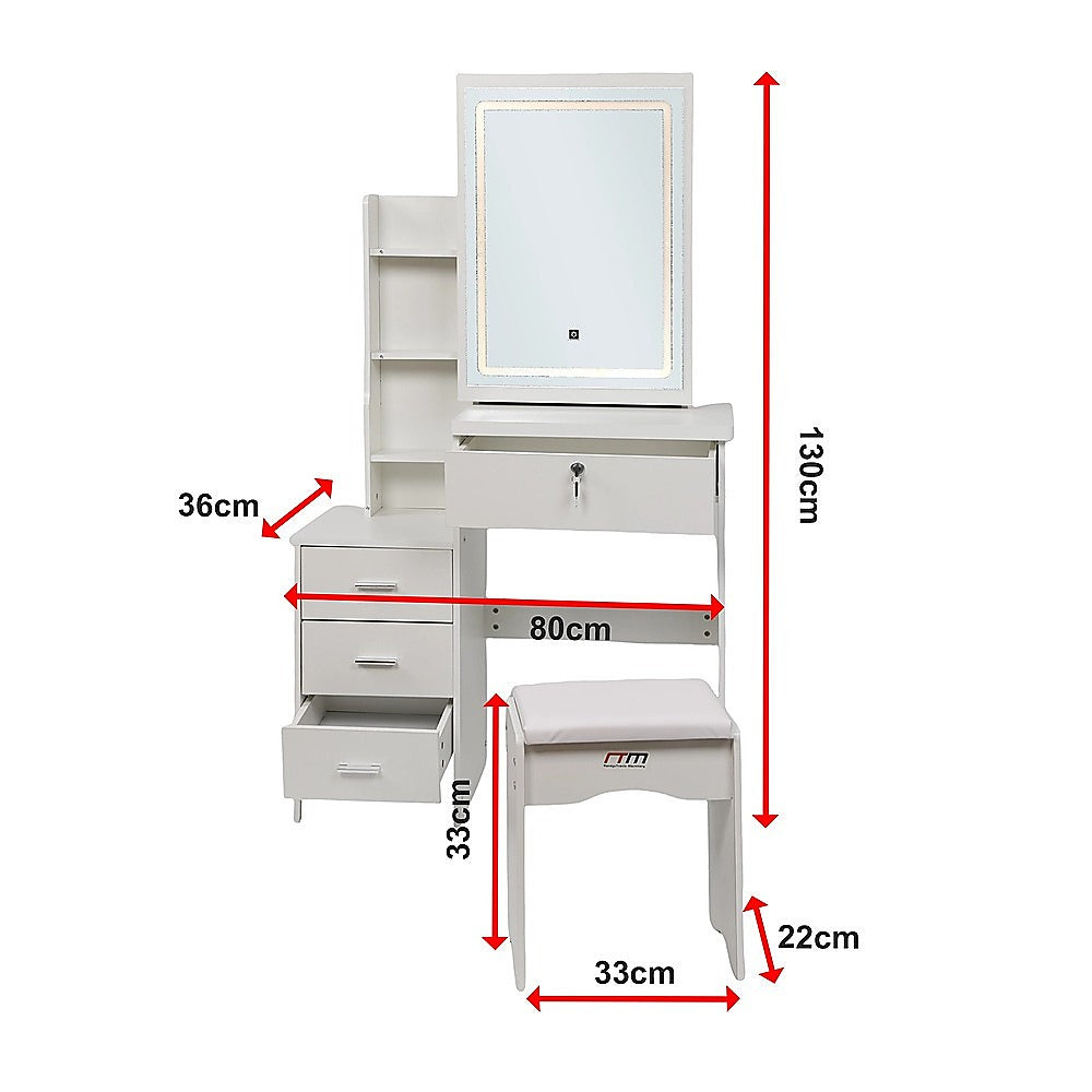 LED Dressing Table, Mirror & Stool Set – White